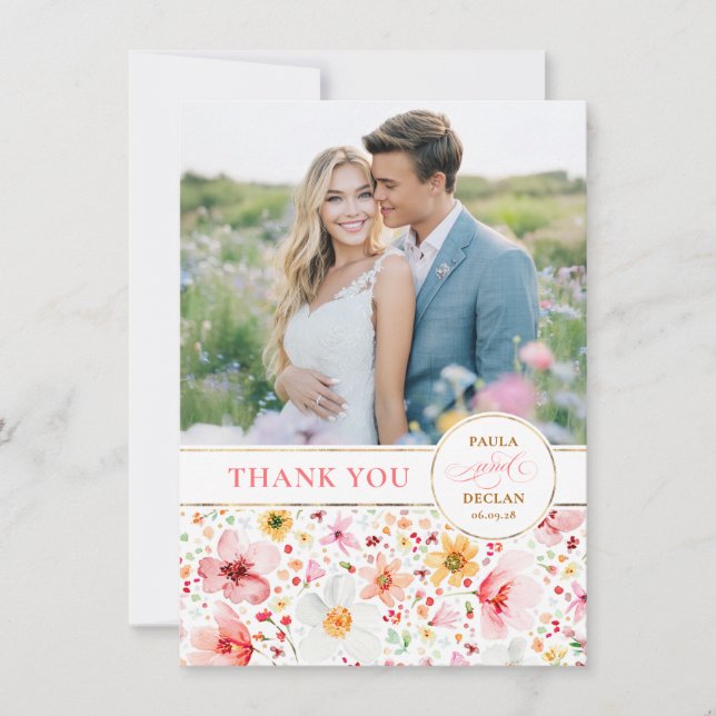 Cartão De Agradecimento Wildflower Wedding Two Sided Thank You Photo (Frente)