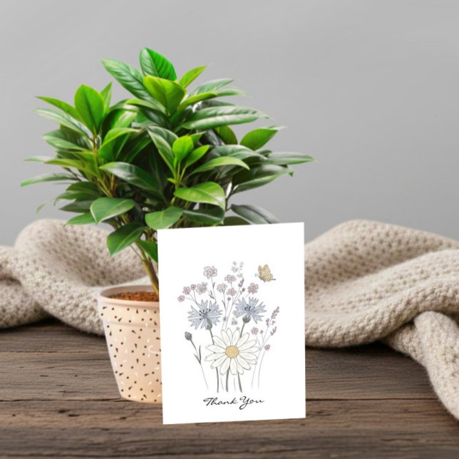 Cartão De Agradecimento Wildflowers and butterfly (Criador carregado)