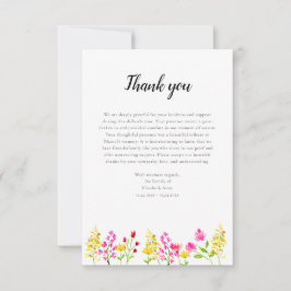 Cartão De Agradecimento Wildflowers Script Funeral Thank you Watercolor