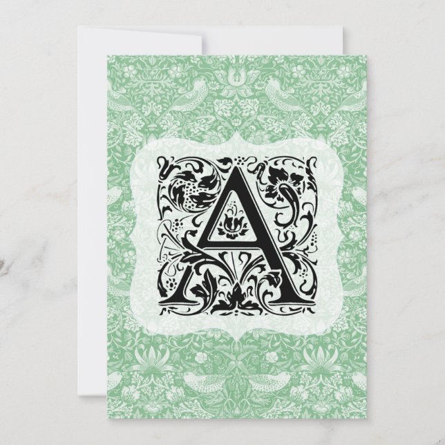 Cartão De Agradecimento William Morris Alphabet Strawberry Thef Green (Frente)