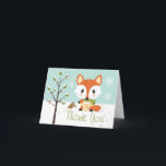 CARTÃO DE AGRADECIMENTO WINTER BABY FOX IN DIAPERS THANK YOU<br><div class="desc">A sweet baby fox wears a pair of yellow diapers with a matching diaper pin and keeps warm with a cute and cozy green, striped scarf. A little mama bird hops near the fox with a holly branch in between her beak. A festive and seasonal holly berry tree, snowflake and...</div>