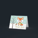 CARTÃO DE AGRADECIMENTO WINTER BABY FOX IN DIAPERS THANK YOU<br><div class="desc">A sweet baby fox wears a pair of yellow diapers with a matching diaper pin and keeps warm with a cute and cozy green, striped scarf. A little mama bird hops near the fox with a holly branch in between her beak. A festive and seasonal holly berry tree, snowflake and...</div>