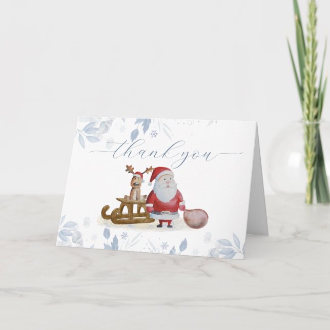 Cartão De Agradecimento Winter Christmas Sleigh Moose Santa Baby Shower  (Frente)