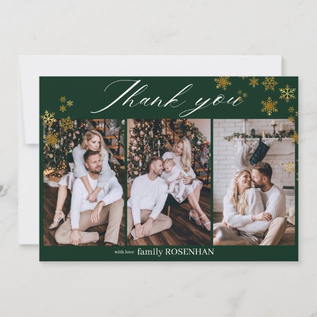 Cartão De Agradecimento Winter Elegant 3 Photo Obrigado (Frente)