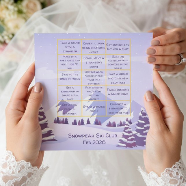 Cartão De Agradecimento Winter Mountain Bachelorette Party Bingo Game Card (Criador carregado)