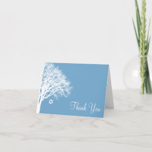 Cartão De Agradecimento Winter Oak Tree Blue White Bat Mitzvah Thank You