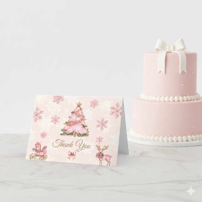 Cartão De Agradecimento Winter Onederland Girl 1st Birthday Pink Snowflake (Criador carregado)