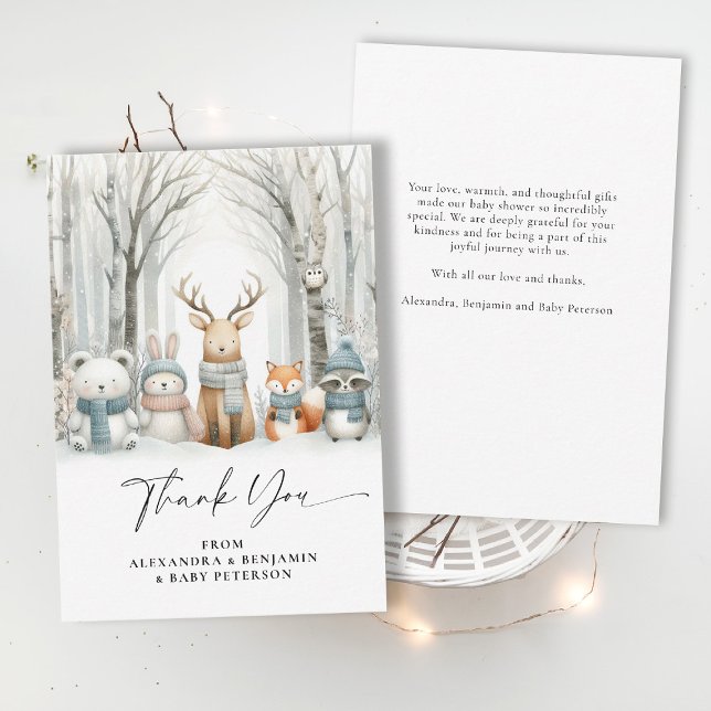 Cartão De Agradecimento Winter Snow Cute Woodland Animals Coed Baby Shower (winter baby shower thank you card winter wonderland frozen snow white woodland animals cute)