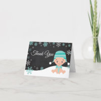 Winter Snowflake Baby Teal Thank You Card