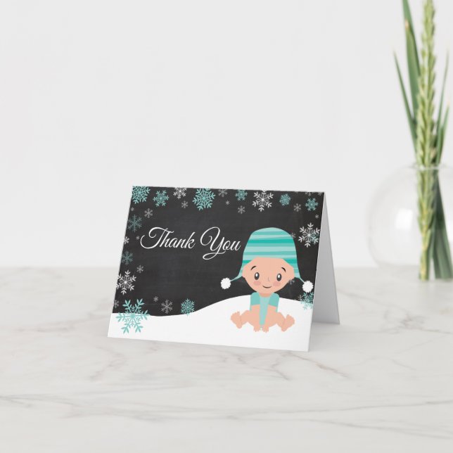 Cartão De Agradecimento Winter Snowflake Baby Teal Thank You Card (Frente)