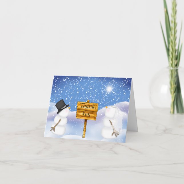 Cartão De Agradecimento Winter Snowman Wedding Photo Thank You (Frente)