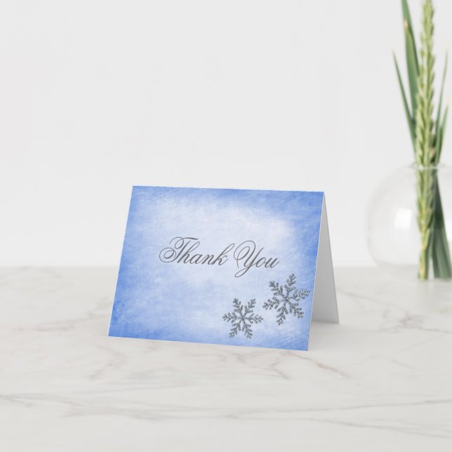 Cartão De Agradecimento Winter Sparkle Snowflakes Blue Thank You (Frente)