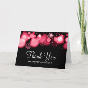 Cartão De Agradecimento Winter Sweet 16 Obrigado Red Bokeh Lights