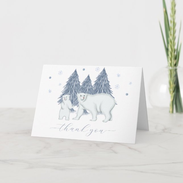 Cartão De Agradecimento Winter Woodland Forest Polar Bear Baby Shower  (Frente)