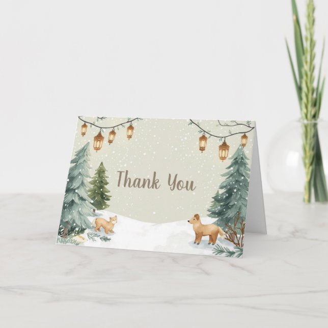 Cartão De Agradecimento Winter Woodland Thank You Card – Snowy Trees (Frente)