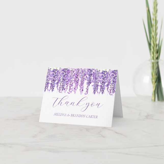 Cartão De Agradecimento Wisteria Purple Floral Weding Obrigado (Frente)