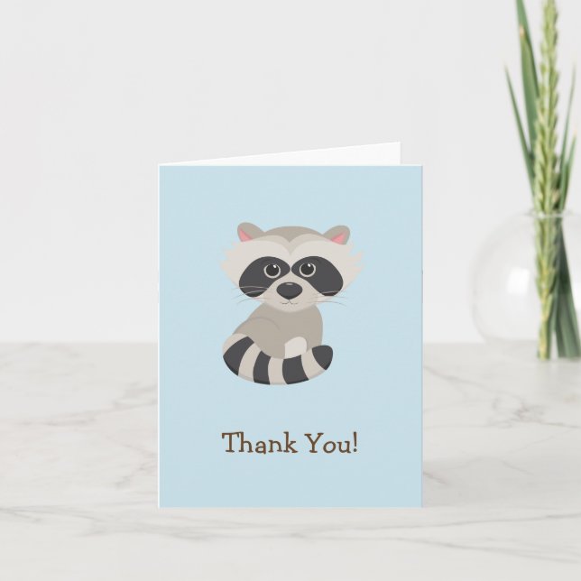 Cartão De Agradecimento Woodland Animal Baby Raccoon on Blue Thank You (Frente)