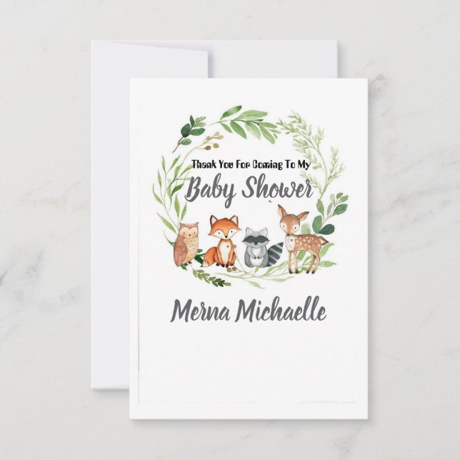 Cartão De Agradecimento woodland animal  baby shower invitation (Frente)