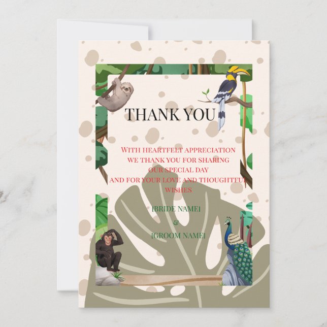 Cartão De Agradecimento Woodland Animal Wedding Thank You Card (Frente)