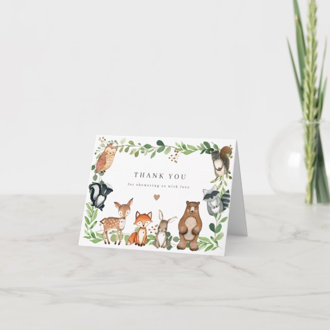 Cartão De Agradecimento Woodland Animals Baby Shower Thank You Card (Frente)