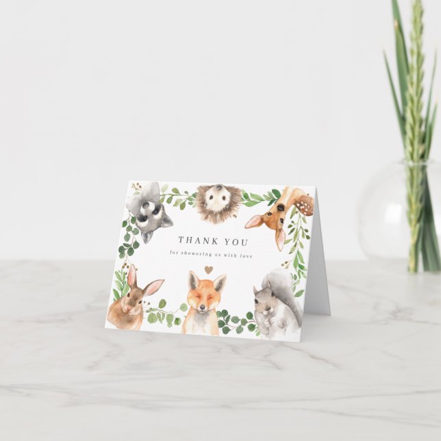 Cartão De Agradecimento Woodland Animals Baby Shower Thank You Card (Frente)