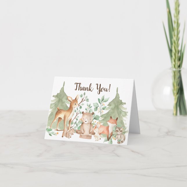 Cartão De Agradecimento Woodland Animals Baby Shower Thank You Note (Frente)