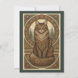 Cartão De Agradecimento Woodland Cat Nordic Folk Art Flat Thank You