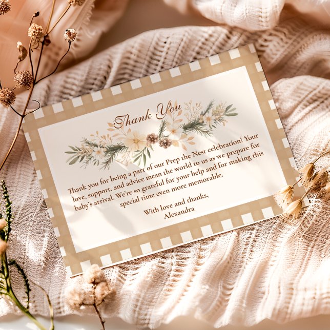 Cartão De Agradecimento Woodland Chá de fraldas Gingham (Criador carregado)