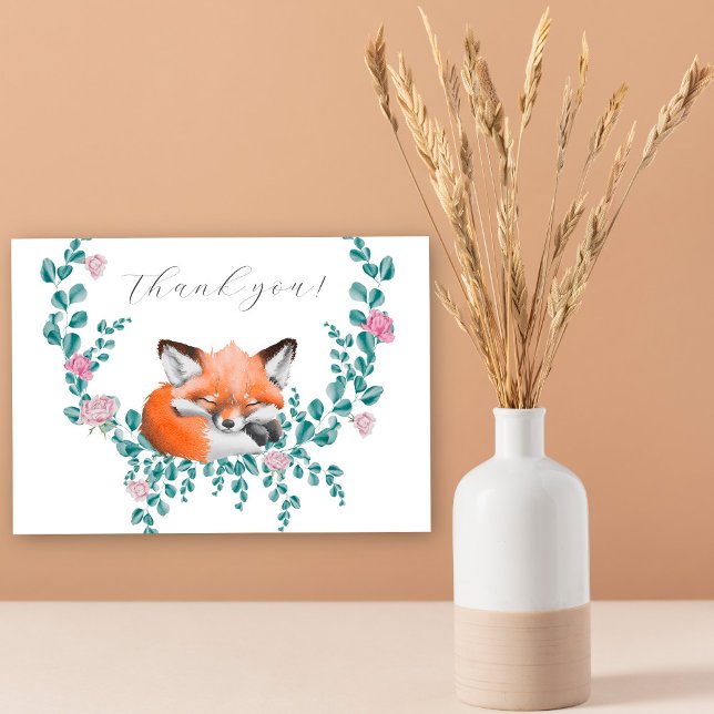 Cartão De Agradecimento Woodland Fox in Bloom - obrigado (Criador carregado)