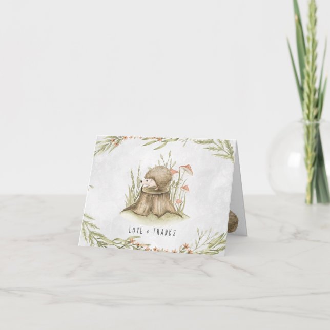 Cartão De Agradecimento Woodland Hedgehog | Chá de fraldas Florestal Obrig (Frente)