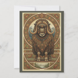 Cartão De Agradecimento Woodland Musk Ox Nordic Folk Art Flat Thank You
