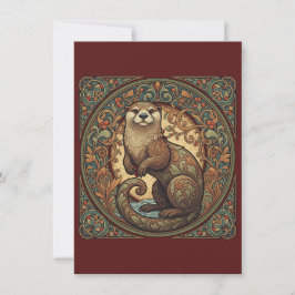 Cartão De Agradecimento Woodland Otter Nordic Folk Art Flat Thank You