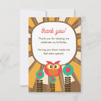 Cartão De Agradecimento Woodland Owl First Birthday Thank you  – One Year 