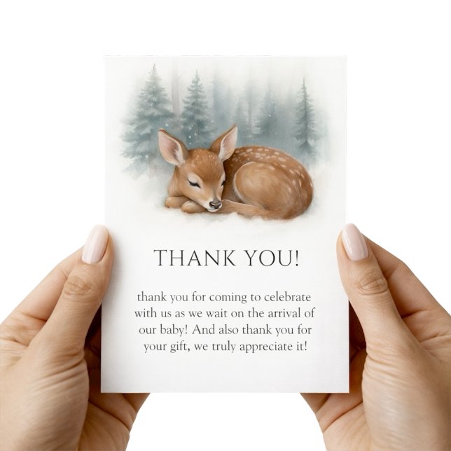 Cartão De Agradecimento Woodland Sleeping Baby Deer Winter Baby Shower (Woodland Sleeping Baby Deer Winter Baby Shower Thank You Card)