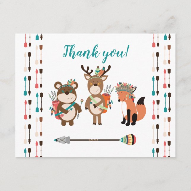 Cartão De Agradecimento Woodland Tribal Boho Chá de fraldas Obrigado (Frente)