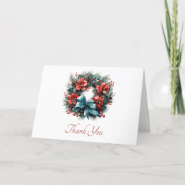 Cartão De Agradecimento Wreath da Aquarela de Natal com Holly