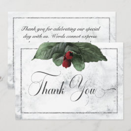 Cartão De Agradecimento Wreath de inverno e Casamento Cardeal Vermelho