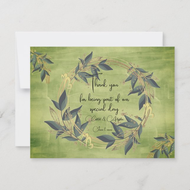 Cartão De Agradecimento Wreath Olive Personalizada (Frente)