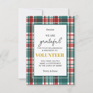 Cartão de Agradecimento Xadrez Tartan para Voluntá
