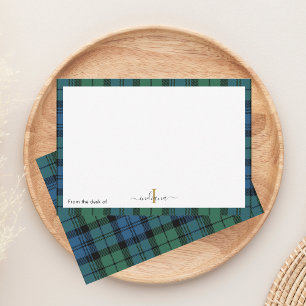 Cartão De Agradecimento Xadrez Verde Monograma Script Nome Rústico Tartan