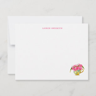 Cartão De Agradecimento Xícara de chá elegante com rosas cor-de-rosa.