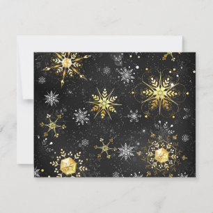 Cartão De Agradecimento Xmas Golden Snowflakes on Black Background