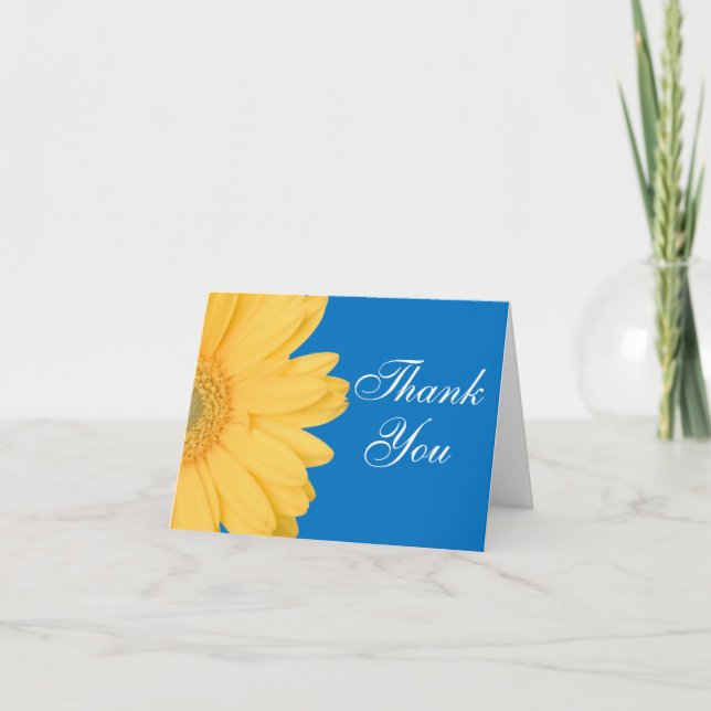 Cartão De Agradecimento Yellow and Blue Gerber Daisy Thank You Cards (Frente)