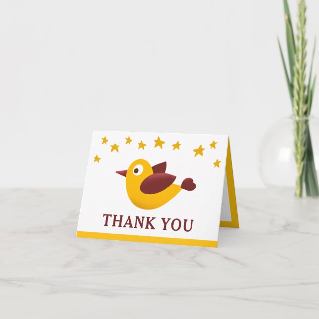 Cartão De Agradecimento Yellow Bird Baby Shower Thank You Card (Frente)