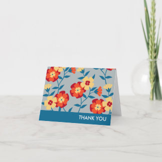 Cartão De Agradecimento Yellow, Blue & Orange Modern Floral Note Card