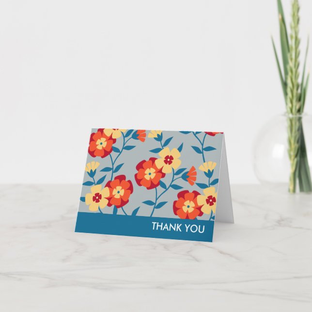 Cartão De Agradecimento Yellow, Blue & Orange Modern Floral Note Card (Frente)