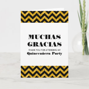 Cartão De Agradecimento Yellow Chevron Glitter Quinceañera Obrigado