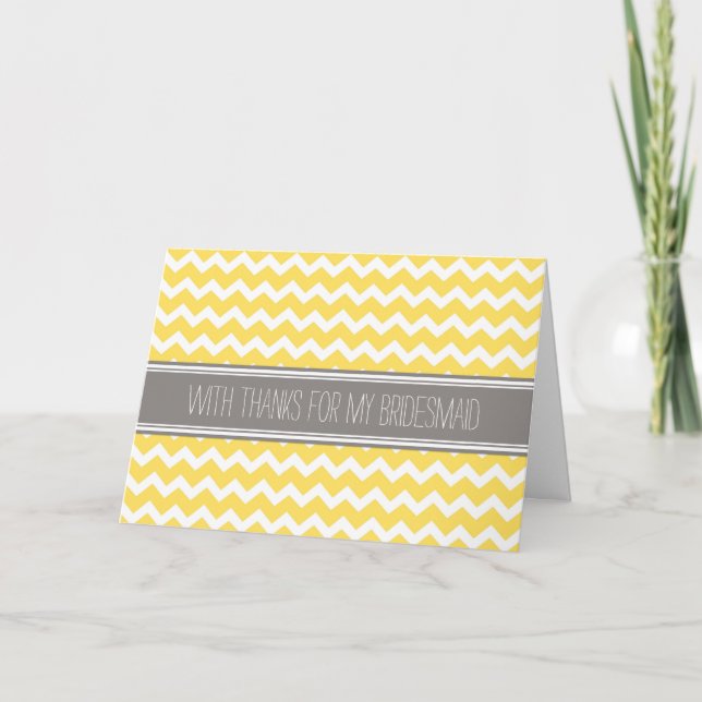 Cartão De Agradecimento Yellow Chevron Thank You Bridesmaid Card (Frente)