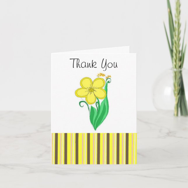 Cartão De Agradecimento Yellow Flower With Stripes Thanks (Frente)