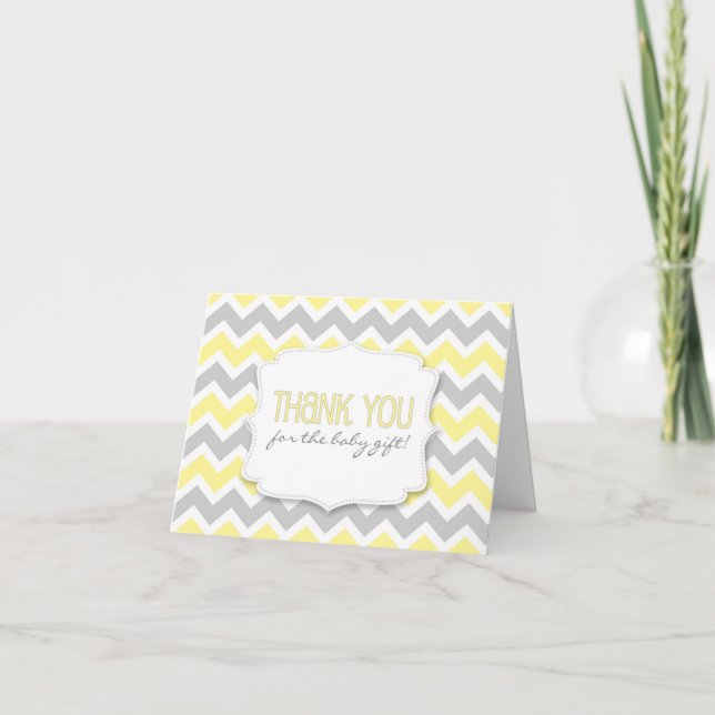 Cartão De Agradecimento Yellow Gray Chevron Baby Shower thank you notes (Frente)